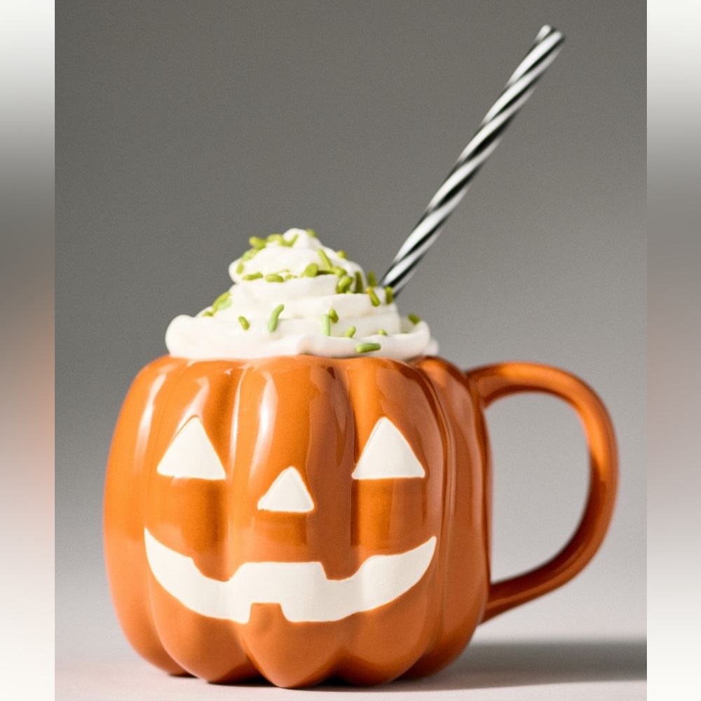 Anthropologie Jack O’ Lantern Glazed Stoneware Mug | Orange | NWT